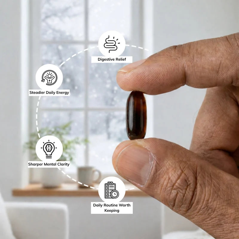 Hand holding supplement capsule