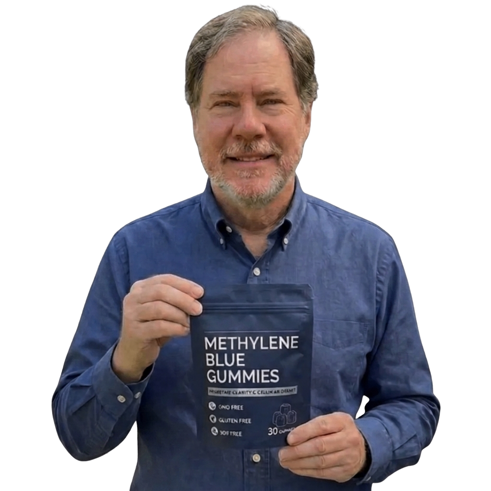 Man holding UltimaPeak Methylene Blue Gummies