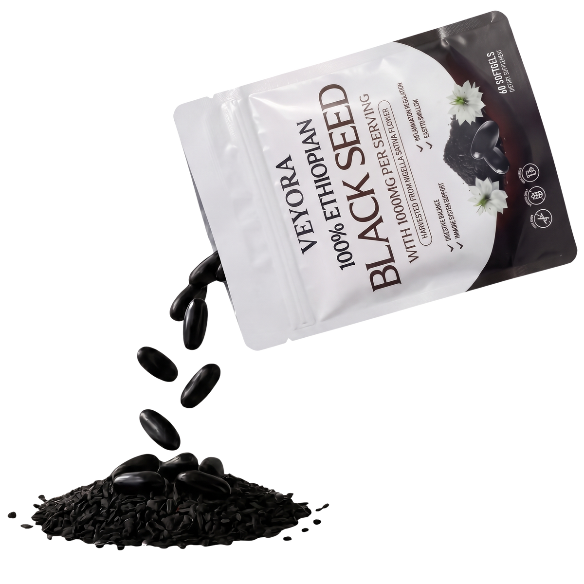 Veyora Ethiopian Blackseed Oil bottle with capsules