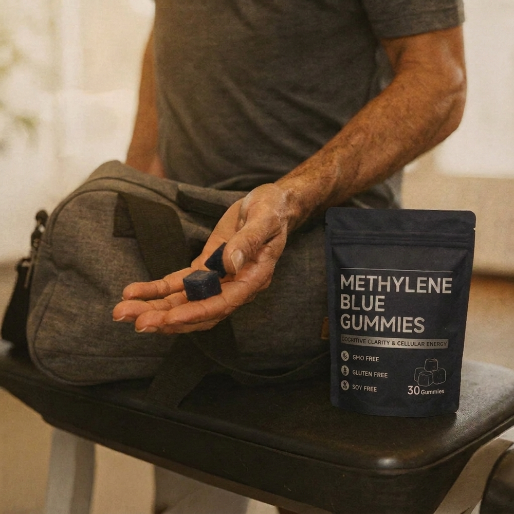 Hand holding UltimaPeak Methylene Blue Gummies