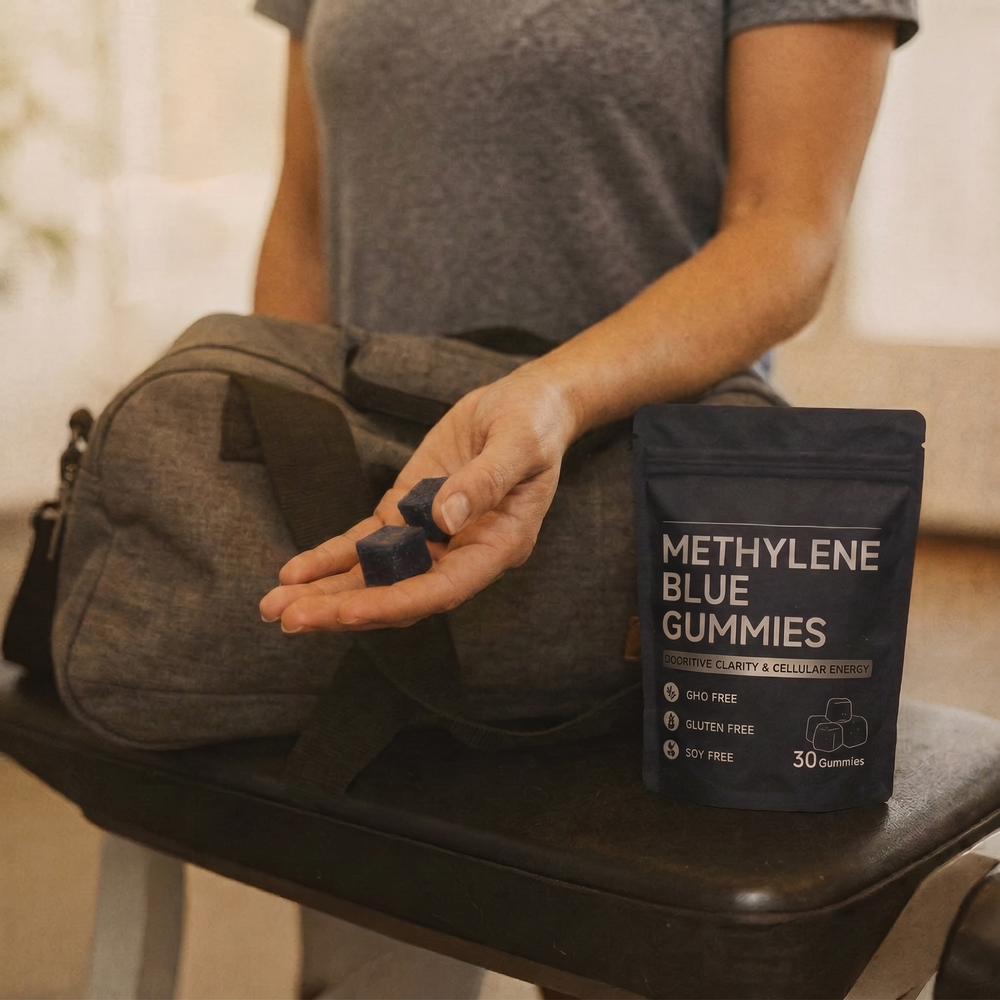 Hand holding UltimaPeak Methylene Blue Gummies